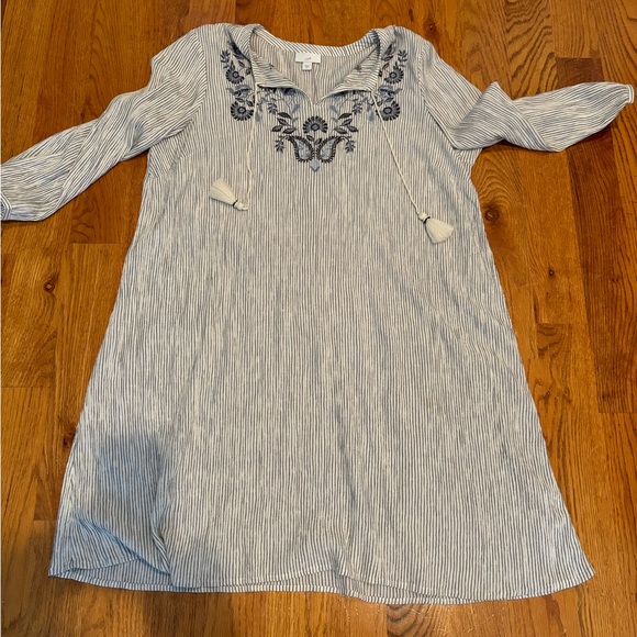 J Jill Bohemian Cotton Gauze Pinstripe dress Size Medium - Picture 1 of 7